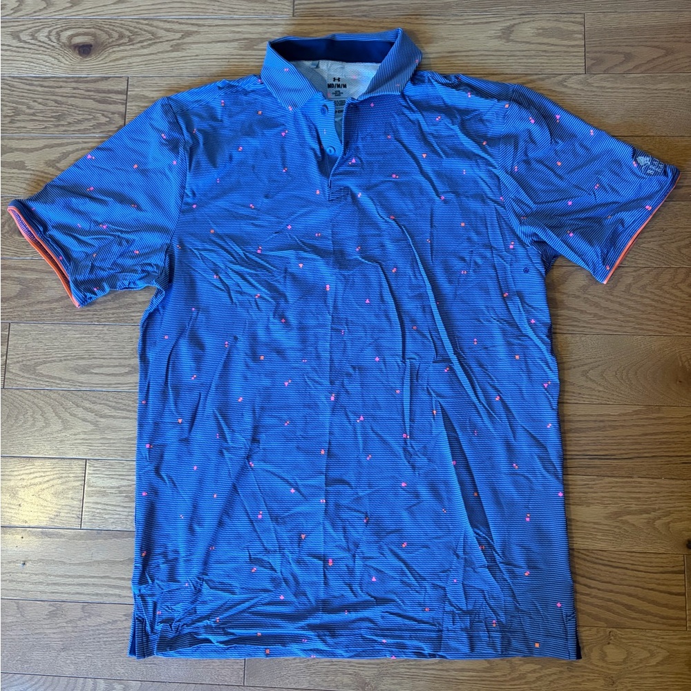 Under Armour Blue Golf Shirt Polo with Pink Polka Dots